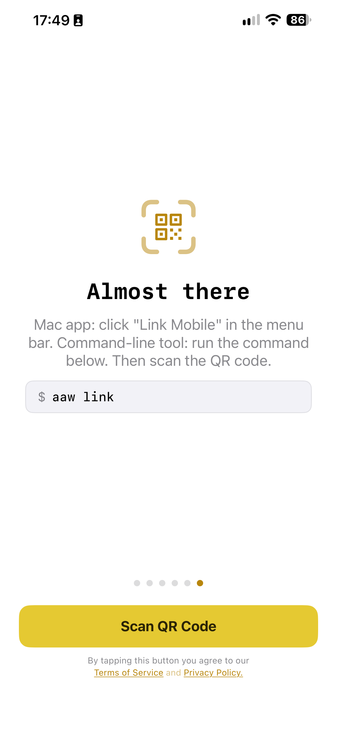 Onboarding: scan the QR code
