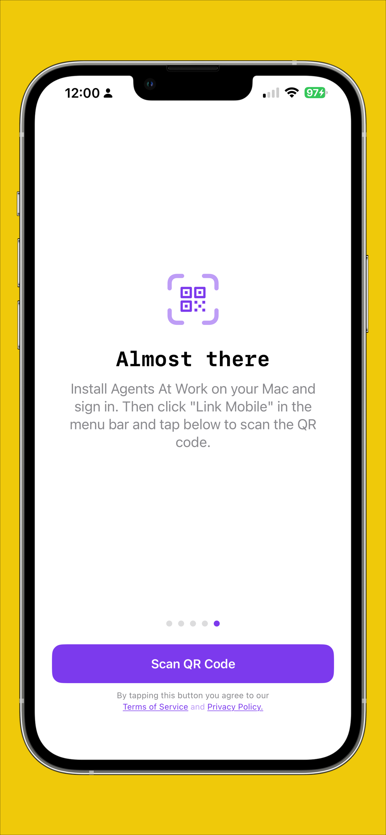 Onboarding: Almost there slide with Scan QR Code button