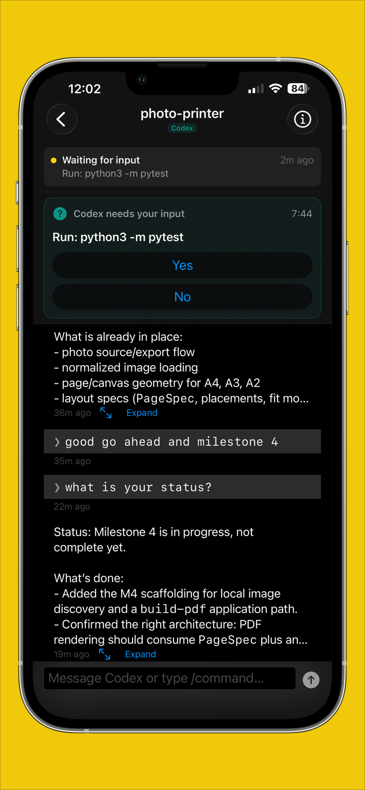 Permission prompt with Yes / No buttons